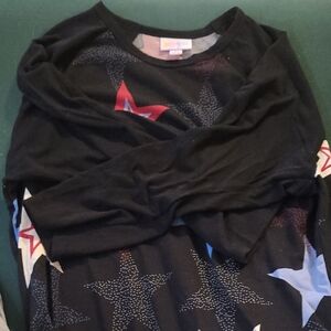 LuLaRoe Black and Red Long Sleeve Tee with Star Accents